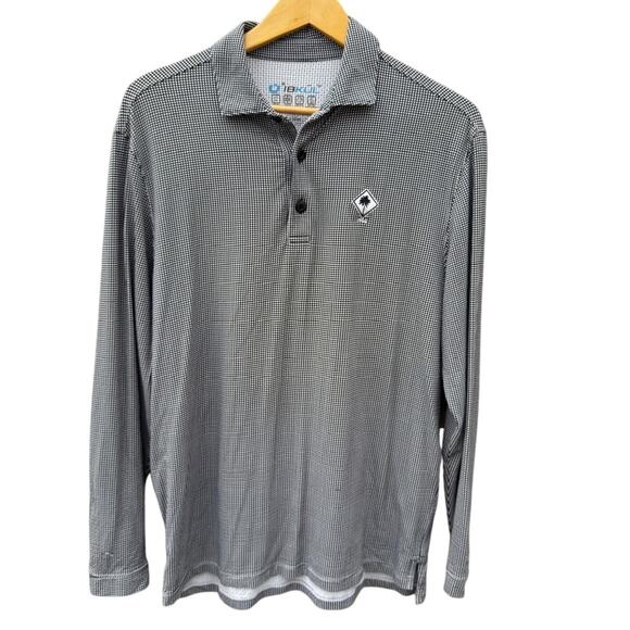 Ibkul checkered cool feel quick dry long sleeve palm tree golf shirt Size Medium - Picture 1 of 4